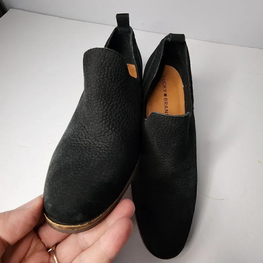 Lucky Brand Women's Vennia Boot Size 6.5 Block Heel Black Suede Pull On Shootie